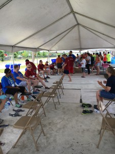 Volunteers setting up for the afternoon session at the Fit Feet tent.
